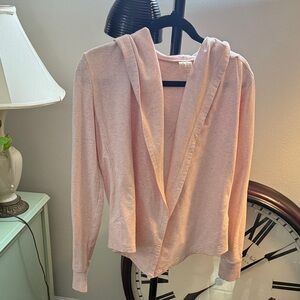 Cute hooded light pink open front cardigan.